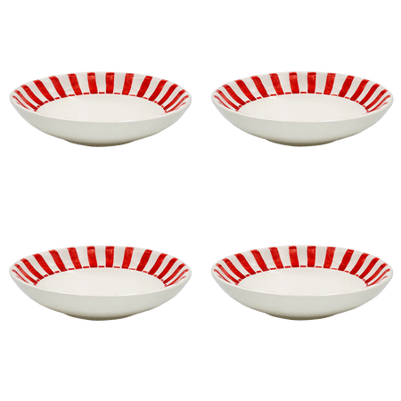 Red Stripes Pasta Bowls (Set of 4)