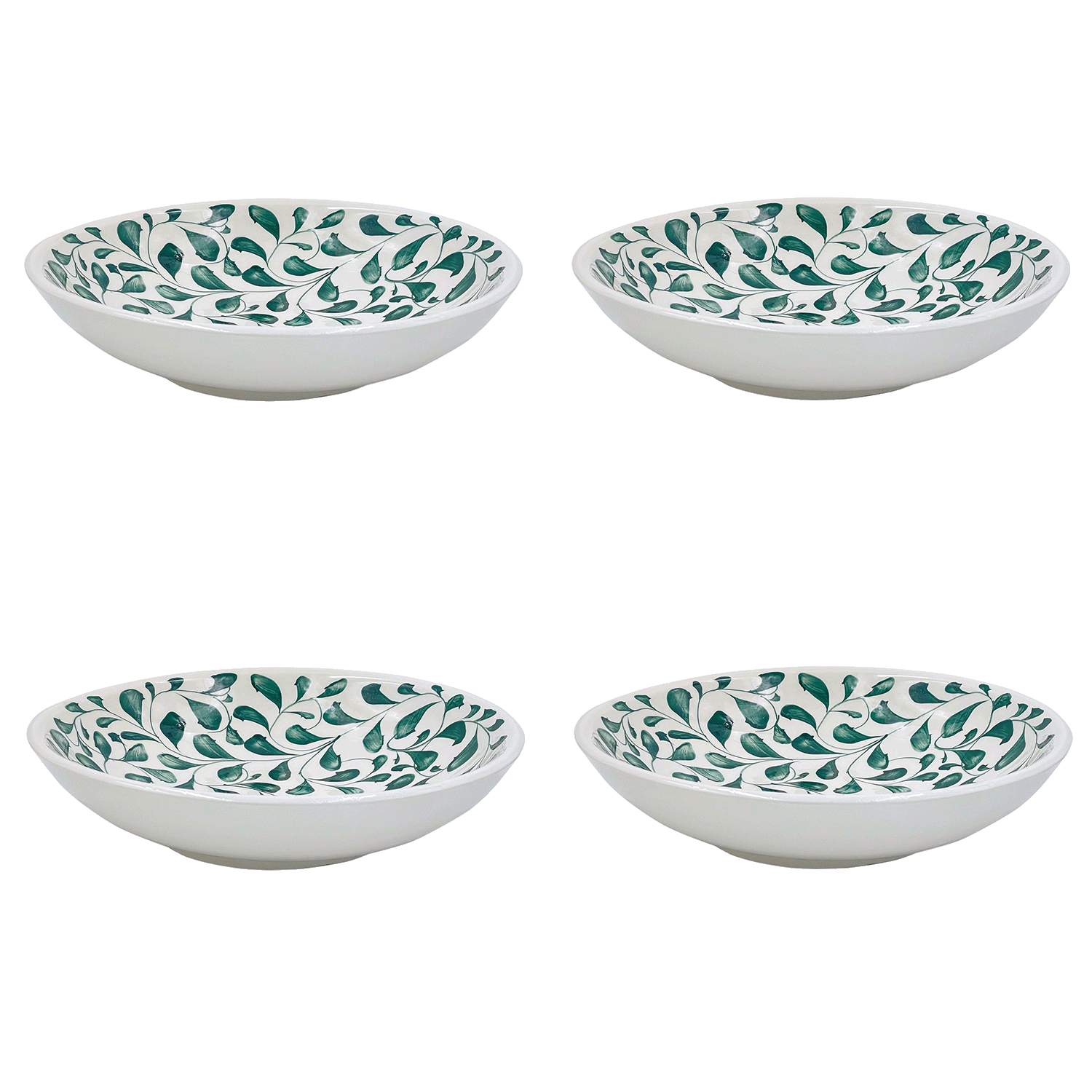 Green Scroll Pasta Bowls (Set of 4)