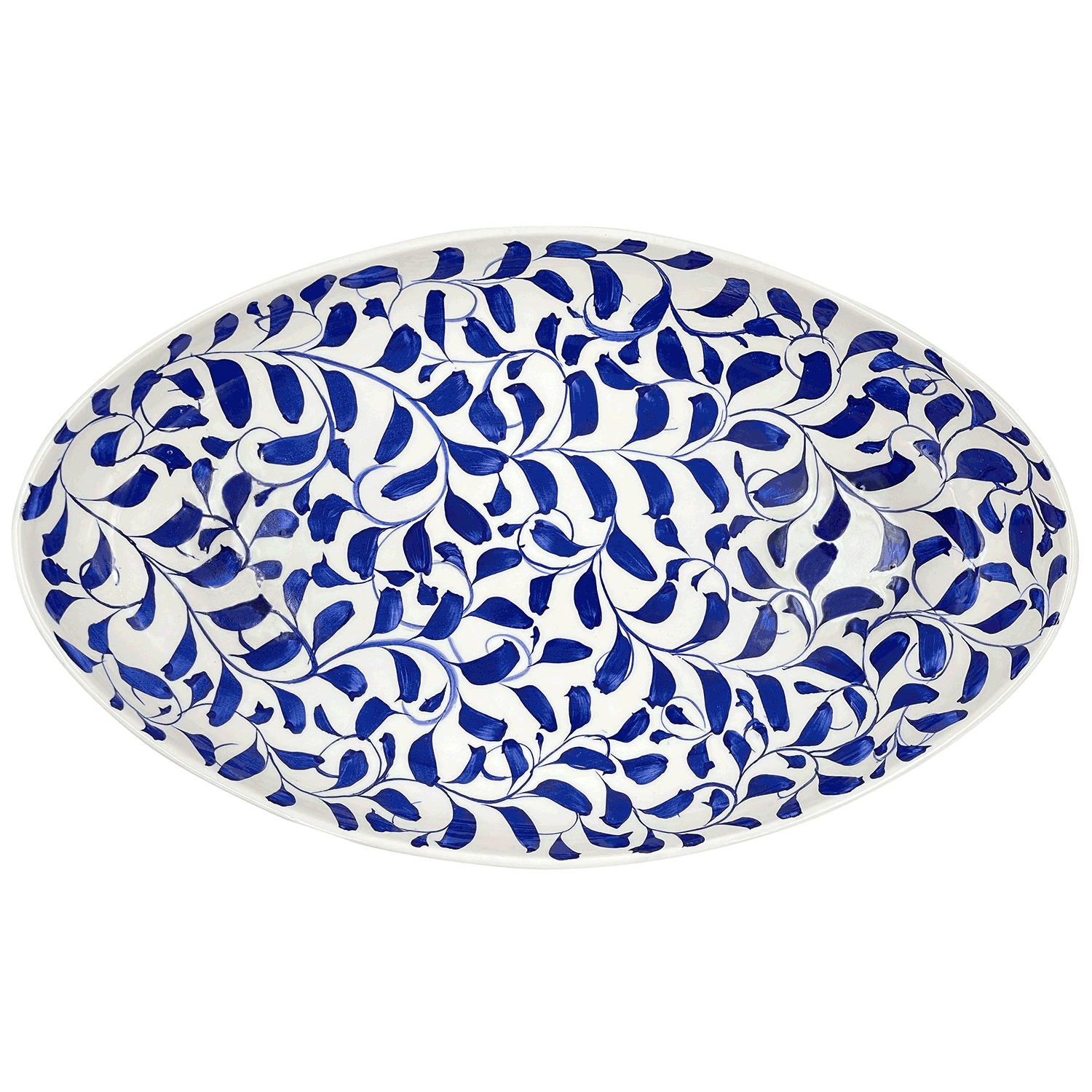 Large Navy Blue Scroll Oval Platter