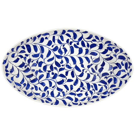 Large Navy Blue Scroll Oval Platter