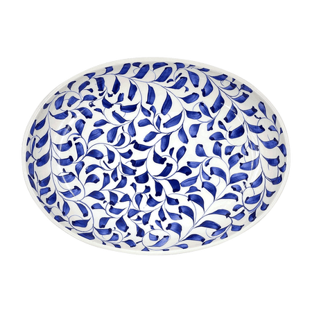 Small Navy Blue Scroll Oval Platter