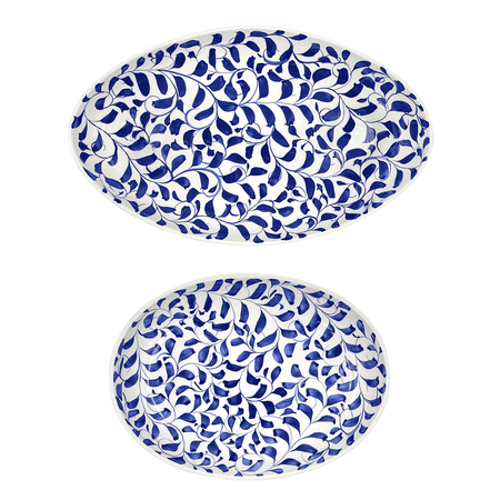Navy Blue Scroll Serving Platters (Set of 2)
