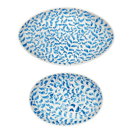 Light Blue Scroll Serving Platters (Set of 2)