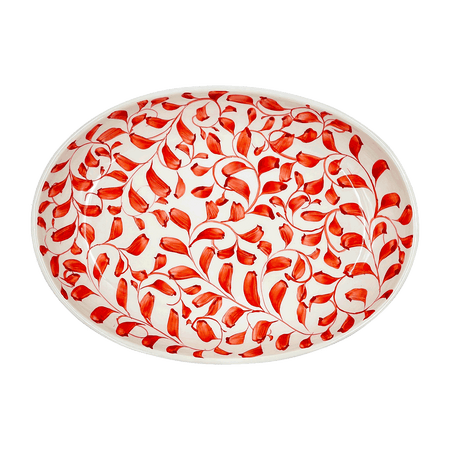 Small Red Scroll Oval Platter