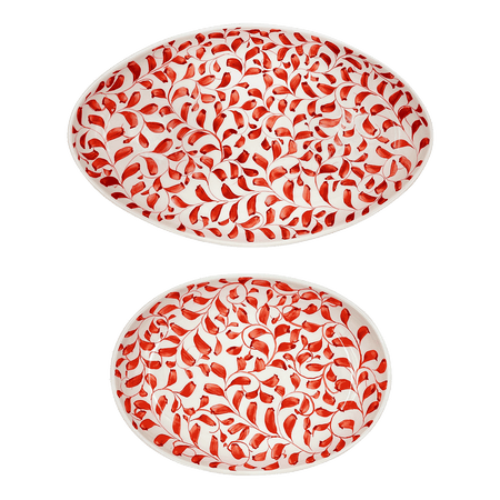 Red Scroll Serving Platters (Set of 2)