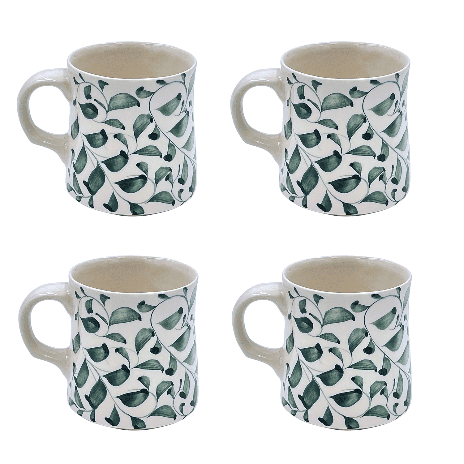 Green Scroll Mugs (Set of 4)