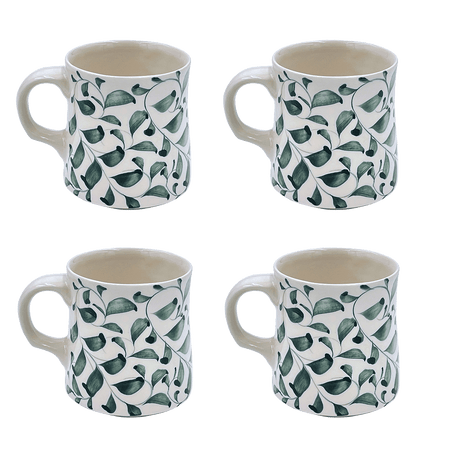 Green Scroll Mugs (Set of 4)
