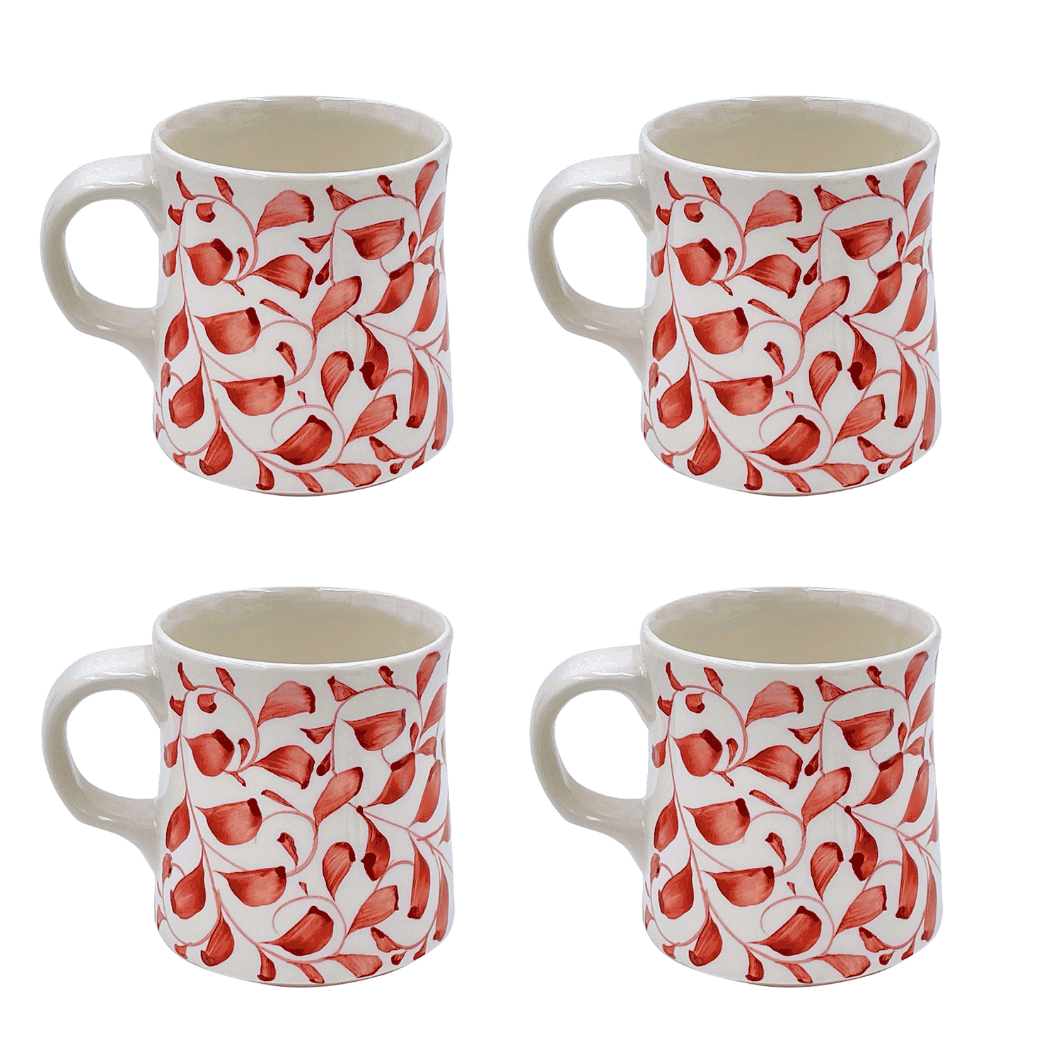 Red Scroll Mugs (Set of 4)