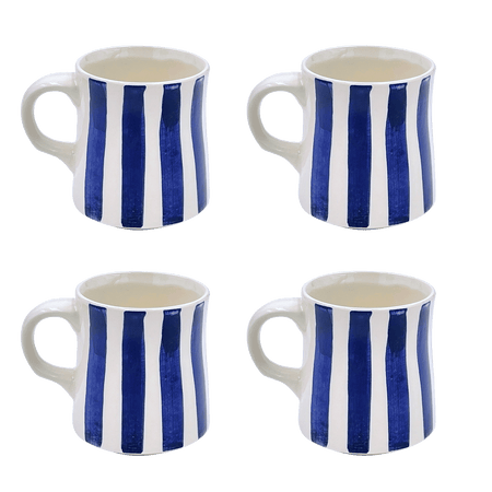 Navy Blue Stripes Mugs (Set of 4)
