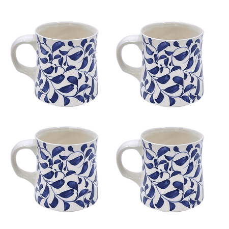 Navy Blue Scroll Mugs (Set of 4)