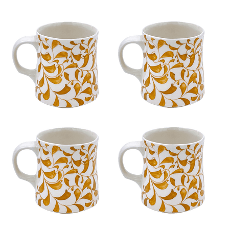Yellow Scroll Mugs (Set of 4)