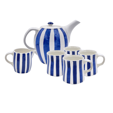Navy Blue Stripes Tea Set (6 Piece)