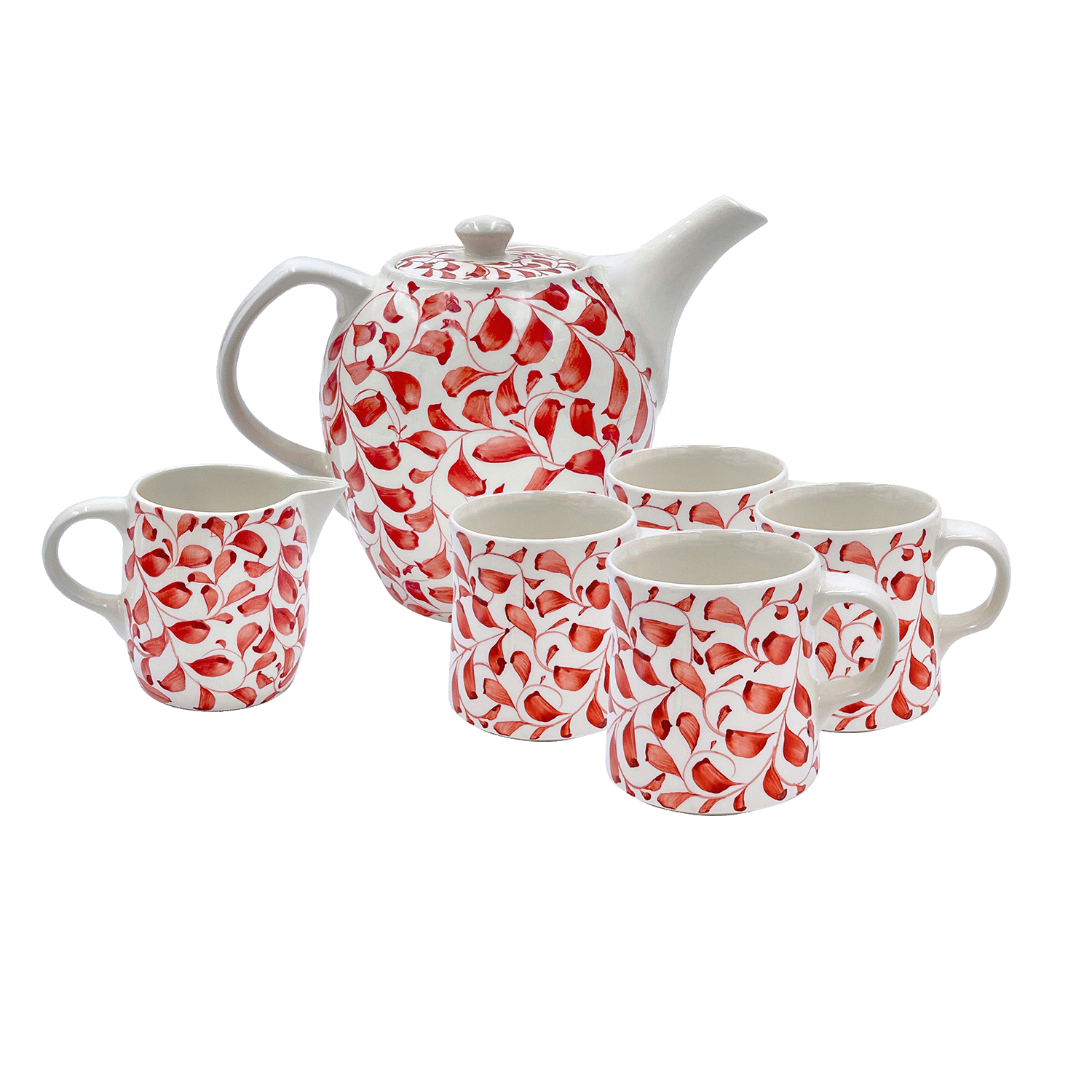 Red Scroll Tea Set (6 Piece)