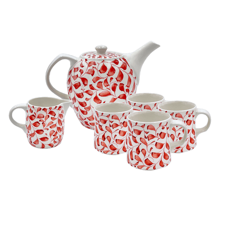 Red Scroll Tea Set (6 Piece)