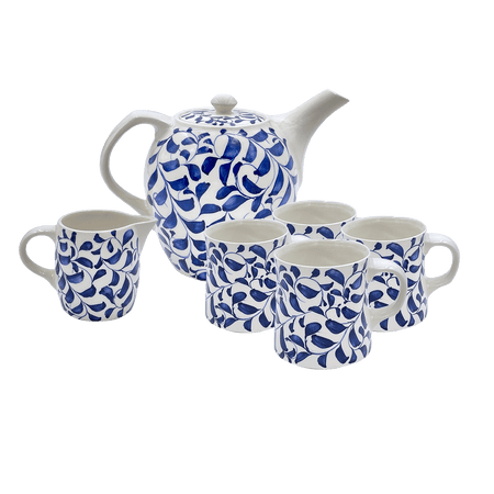 Navy Blue Scroll Tea Set (6 Piece)