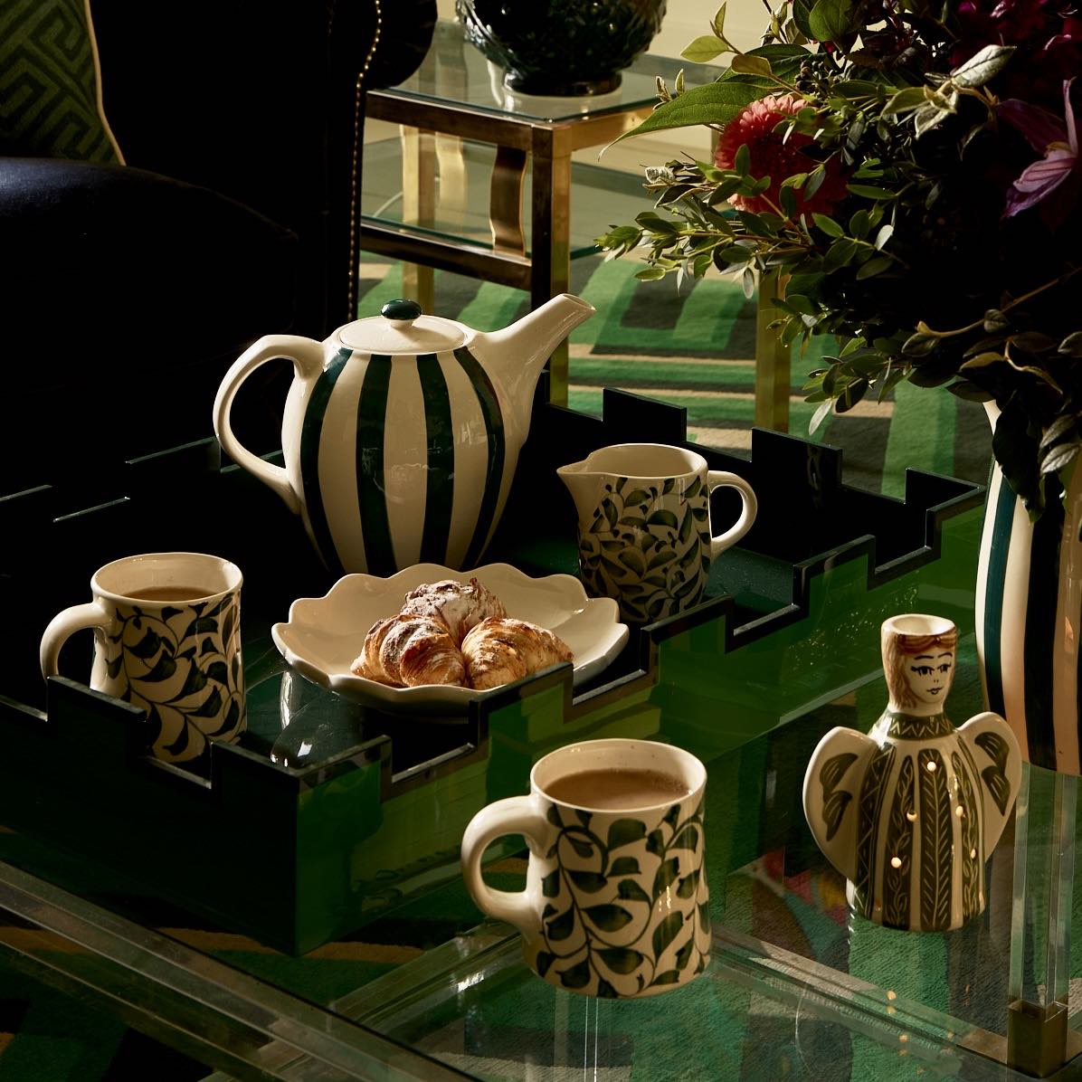 Green Stripes Tea Set (6 Piece)